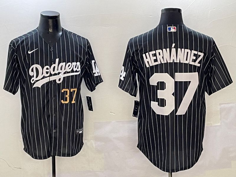Men Los Angeles Dodgers #37 Hernandez Black Stripe Jointly Name 2025 Nike MLB Jersey style 10->los angeles dodgers->MLB Jersey